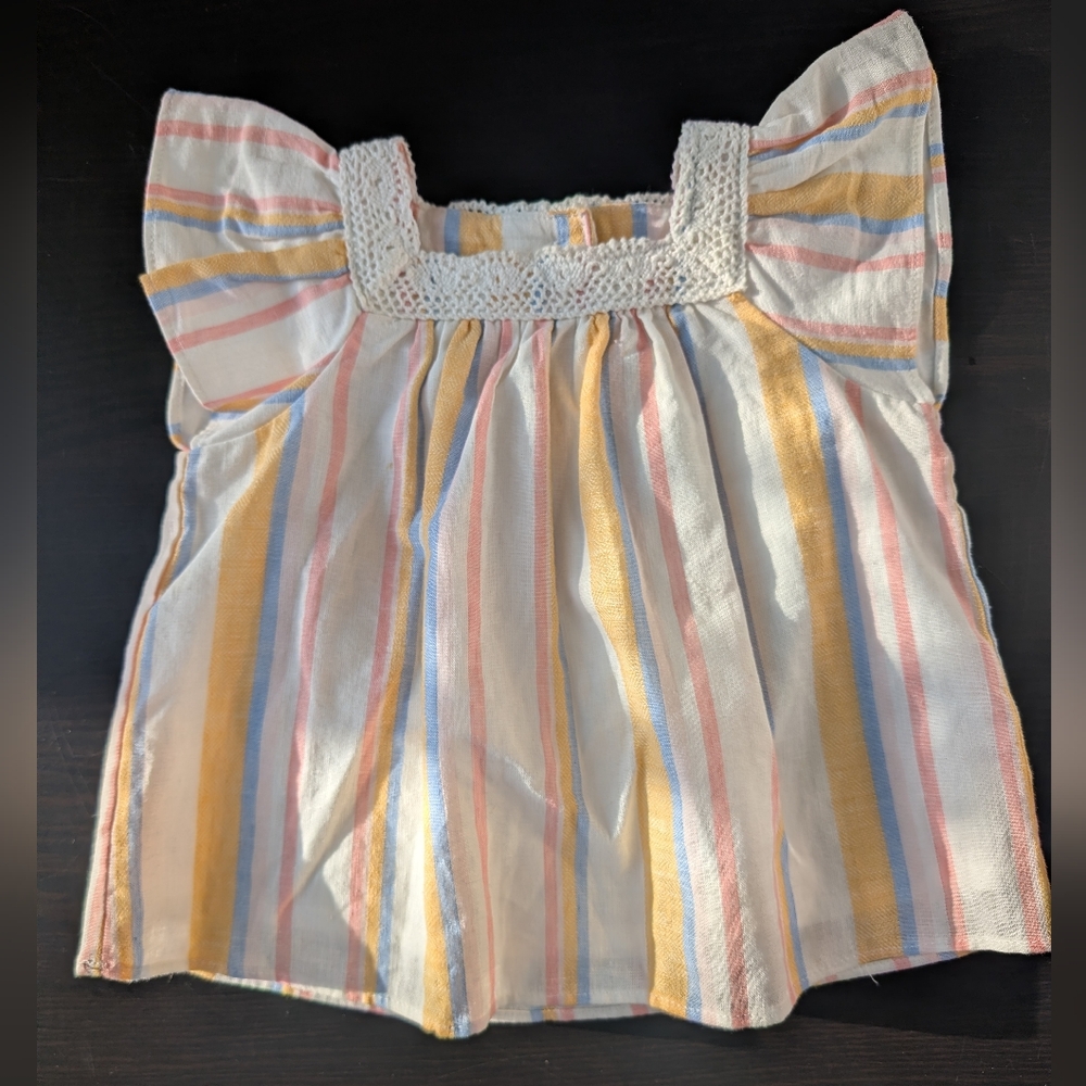 Janie and Jack Apricot Blush Striped Blouse/Dress with Crochet Detail